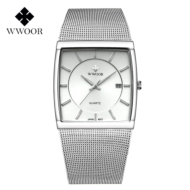Đồng hồ quartz WWOOR 88831 chống nước bằng thép không gỉ mạ vàng