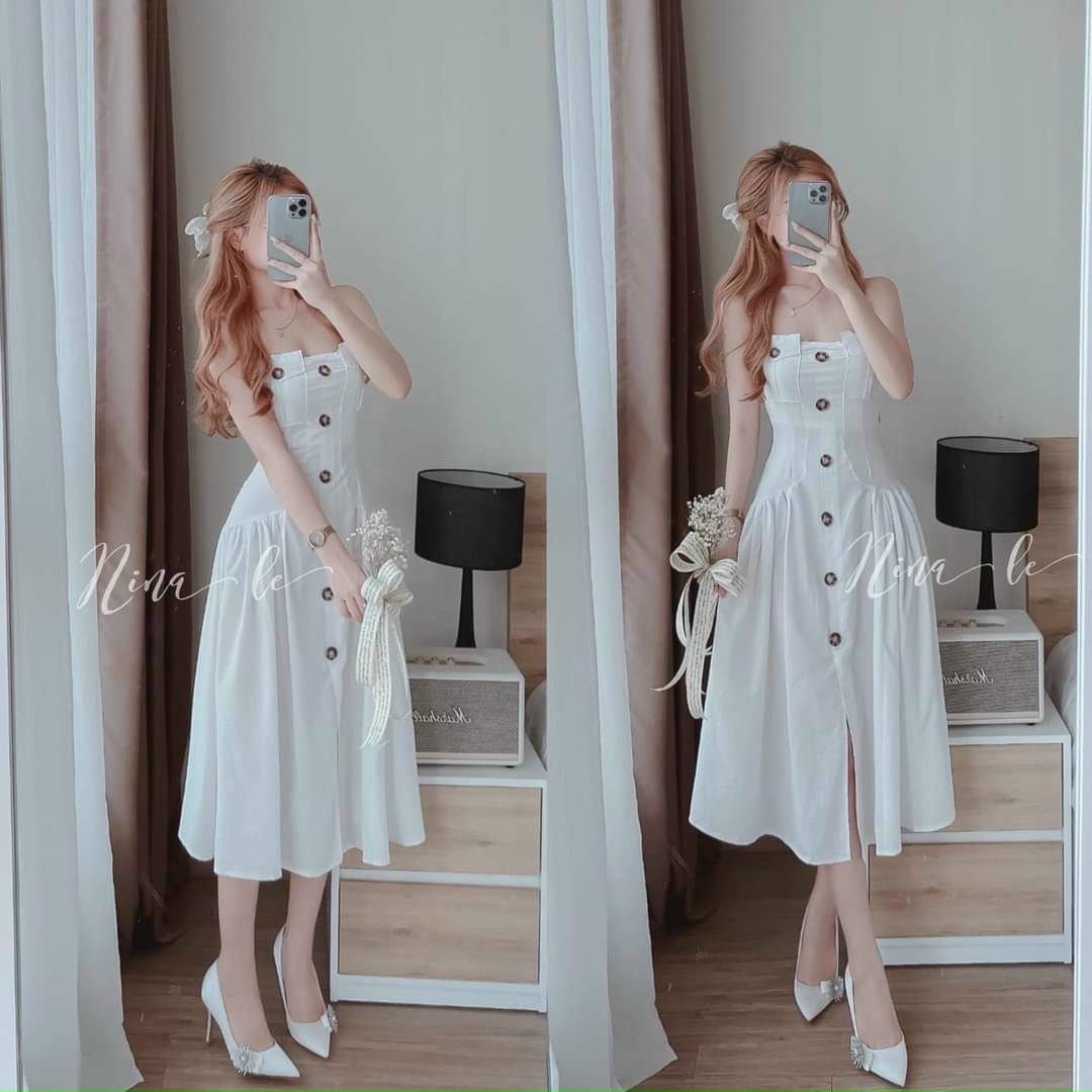 Đầm nhún xòe hai dây duyên dáng