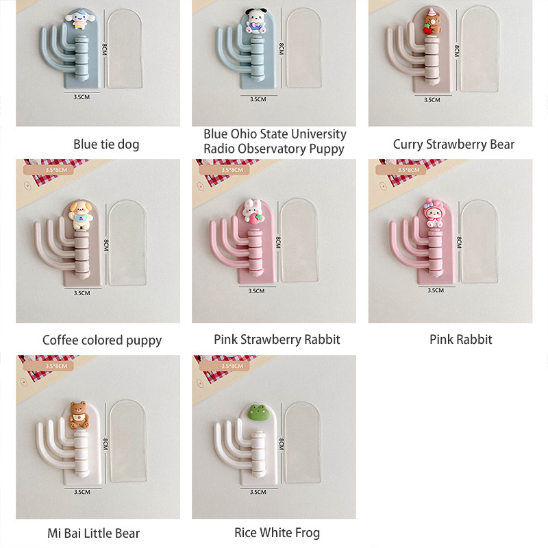 Punch-free hook cute seamless three-hook wall strong paste door dormitory self-adhesive sticky hook rotating wall