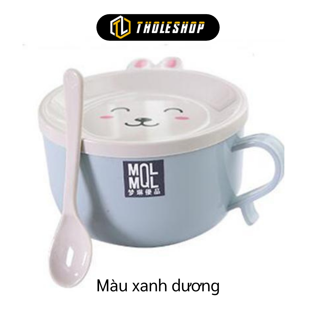 Tô ăn mì - Ca ăn mì inox có kèm nắp và thìa - Bát úp mì, bún phở thiết kế nắp tai thỏ đáng yêu