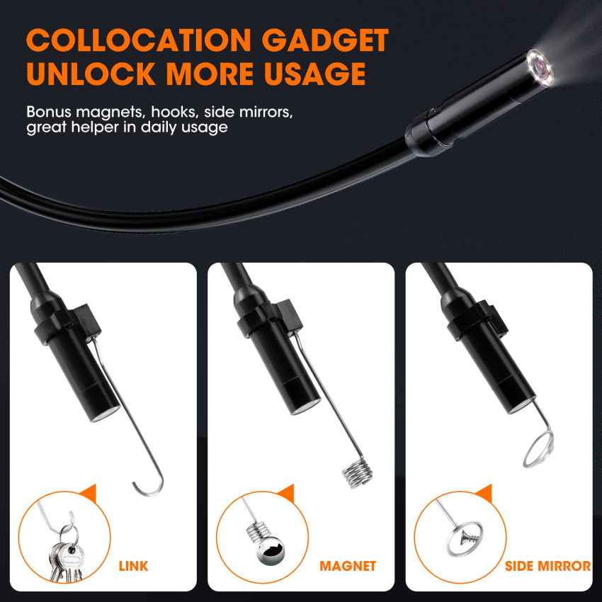 Borescope, Camera nội soi với ánh sáng, Camera kiểm tra HD 1080p, camera nội soi đường ống với ánh sáng, camera không thấm nước IP67, Camera nội soi linh hoạt 16,5ft, tiện ích cho nam giới (4.3 ”)