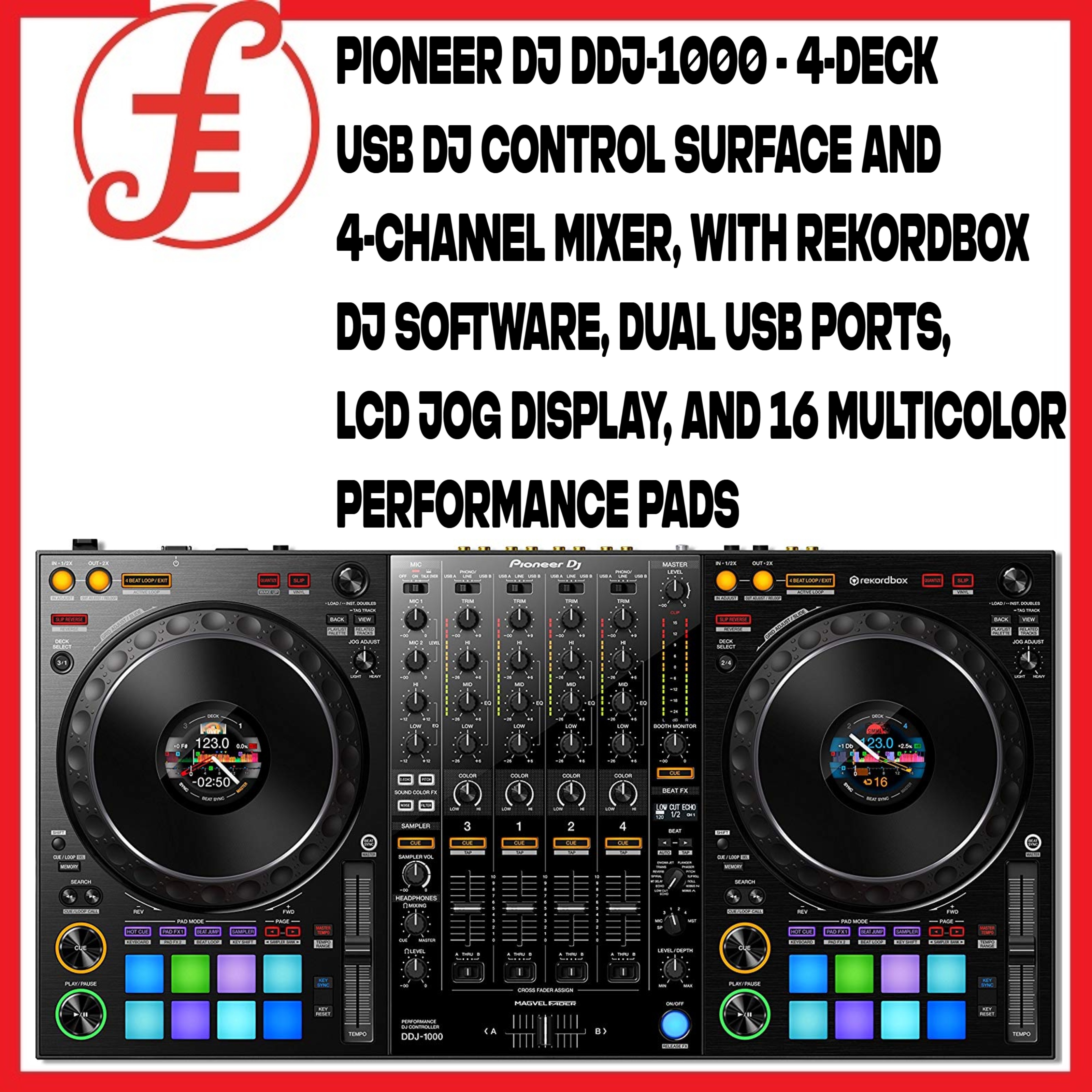 Pioneer DJ DDJ-1000 4-Channel rekordbox dj Controller with