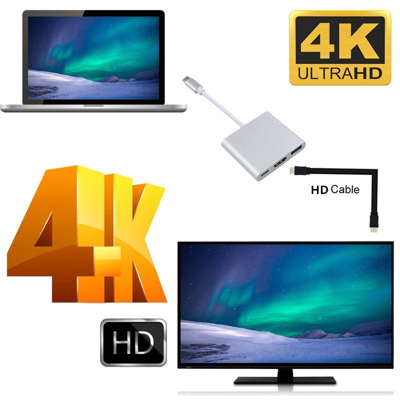 USB Type-C đến USB-C 4K HDMI, VGA USB 3.0, Trinp top, 4K HD