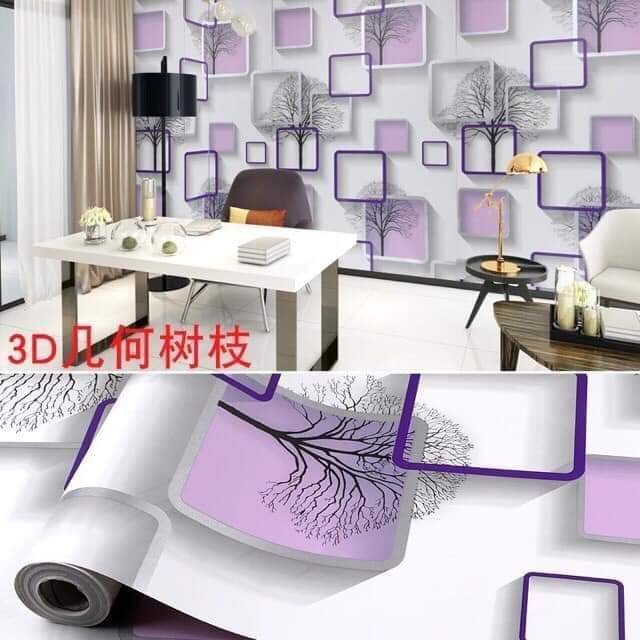 Cuộn 10m giấy dán tường ô vuông tím sẵn keo