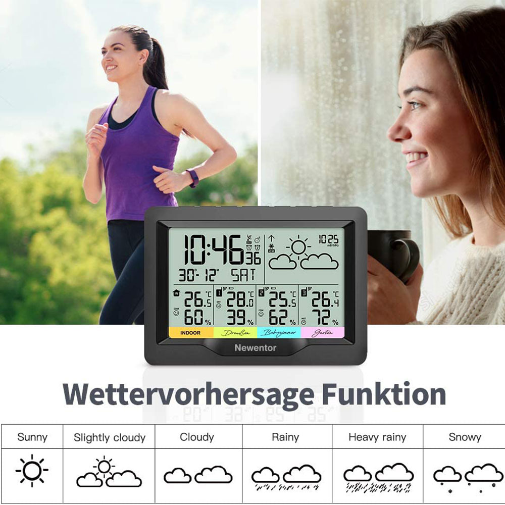Newentor Weather Station Wireless Indoor Outdoor Digital Atomic Clock Weather Thermometer Temperature Humidity Monitor 3 Outdoor.