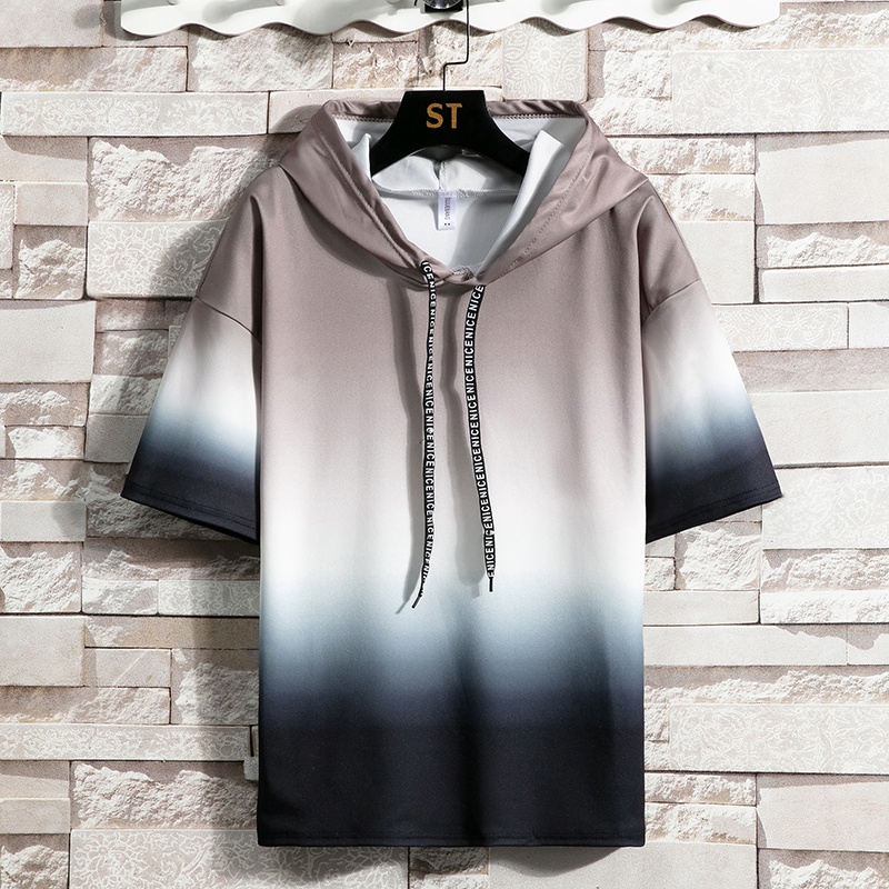 Men's T-shirt Hoodie Short Sleeve Gradient Color Korean Hip Hop Casual  Loose All-match s | Lazada PH