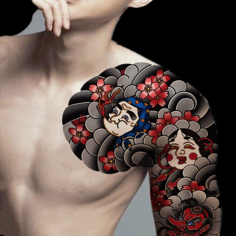 Hình xăm trước ngực cánh tay rồng nửa giáp dán không thấm nước lâu dài mô phỏng hình xăm không phản quang dán hai con rồng hí châu cắt đường