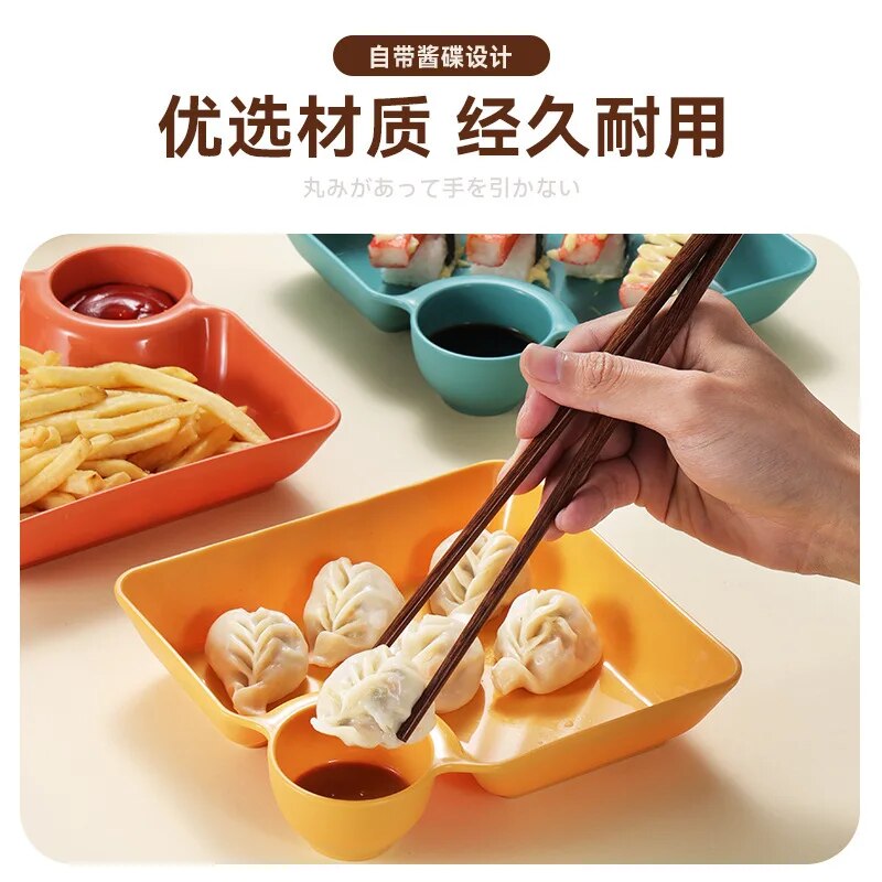 Dumpling Plate With Vinegar Dish Pp Grid Plate Ese Style Tableware Household Square Dumpling Plate Tray