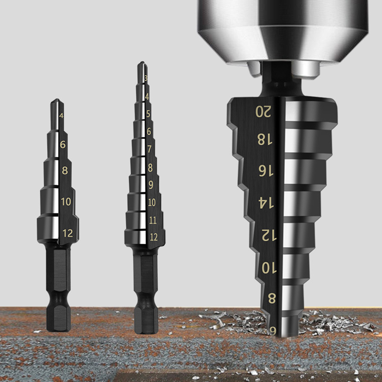 Farfi 3Pcs Step Drill Bit Sharp High Hardness High-Speed Steel Hex Shank Straight Groove Step Drill Bit Home Supply 3Pcs Industrial Drill