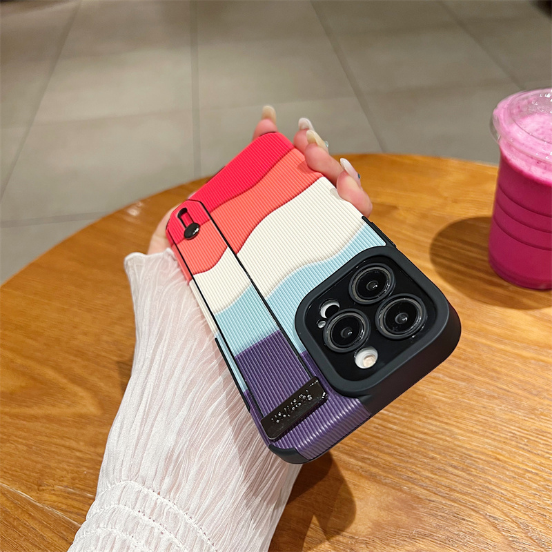 Colorful Wave Pattern Fashion Phone Case for IPhone 7 8 Plus SE 3 Shockproof Phone Case for IPhone 11 12 13 14 Pro Max Casing Leather Wristband Back Cover