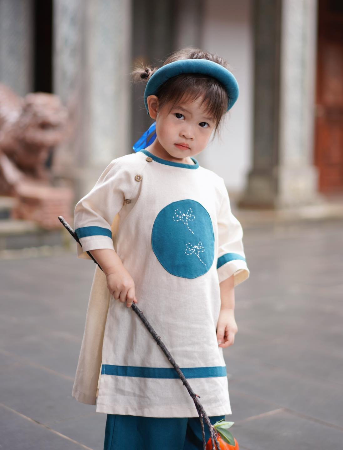 Set Cặp Đôi Áo Dài Anh Em Chất Liệu Linen Xanh