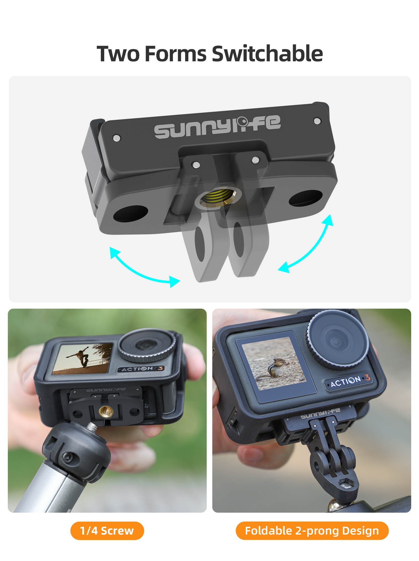 For DJI OSMO ACTION4/3/2 Quick Release Adaptor Foldable Quick Release Plate Expansion Accessory