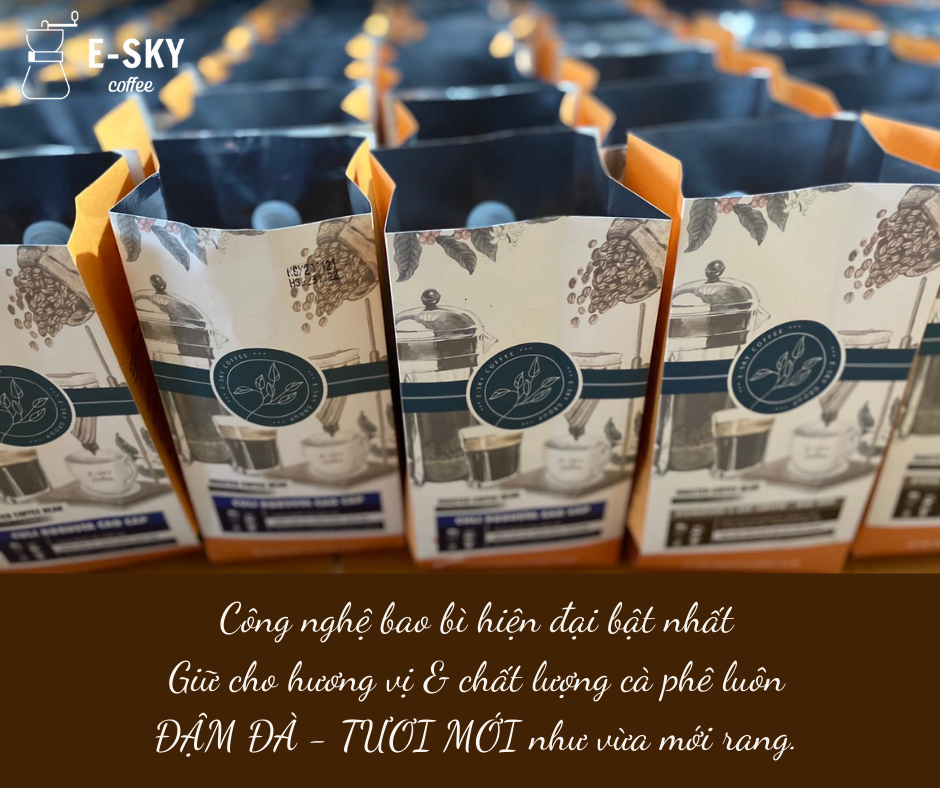 Cà Phê Rang Xay Nguyên Chất Robusta E-sky Coffee Cafe Pha Phin Pha Máy Cold Brew 250g-500g