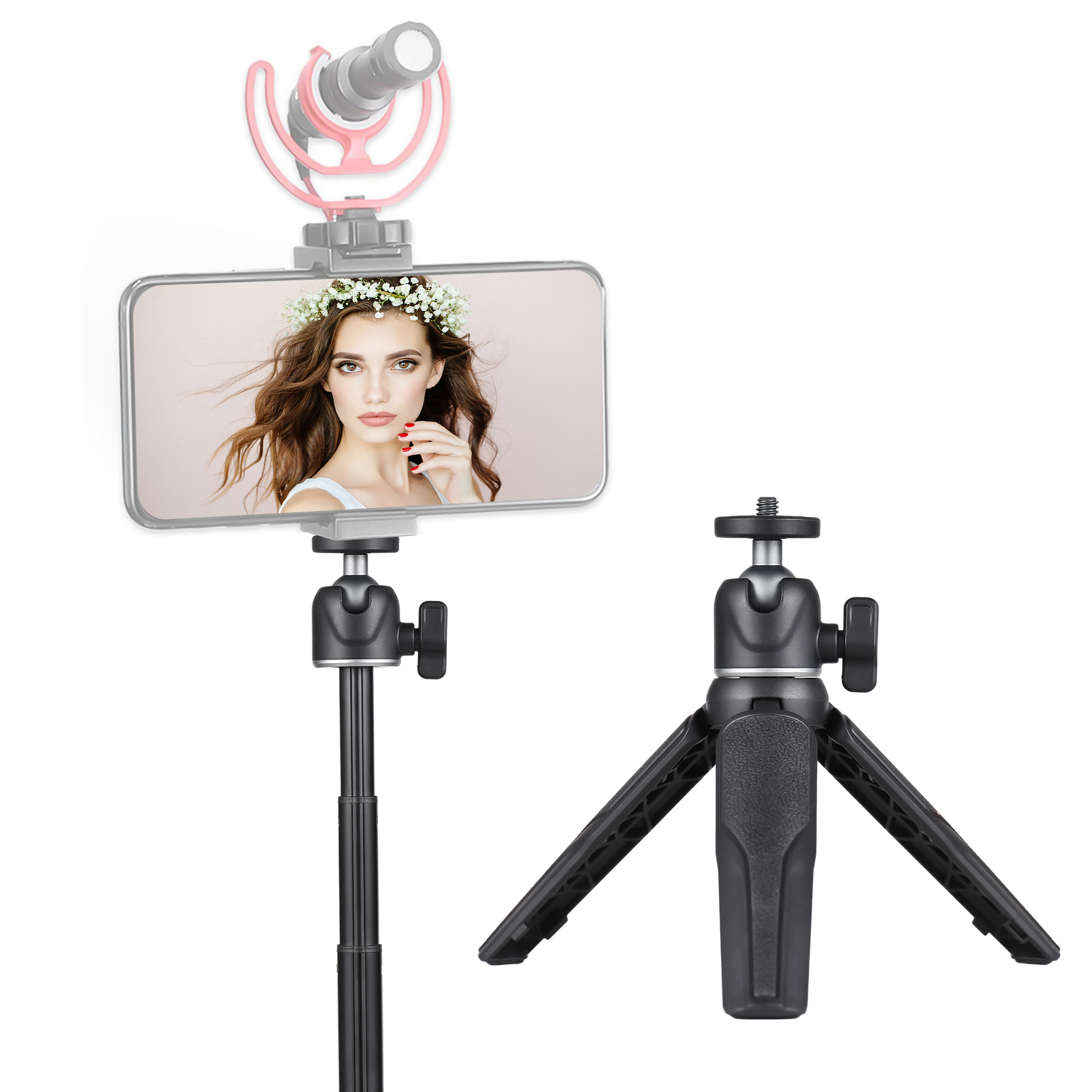 Ulanzi MT-08 Mini Extendable Desktop Tripod Handheld Photography Bracket Stand with Flexible Ballhead 1/4 Inch Screw Mount for Selfie Travel Vlogging