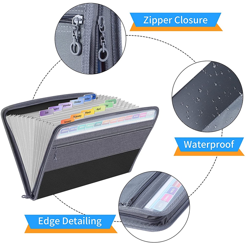 13 Pocket File Folder Storage Rack,File Box Storage Bag,with Zipper, Suitable for A4 Paper, Banknotes,Document Receipt