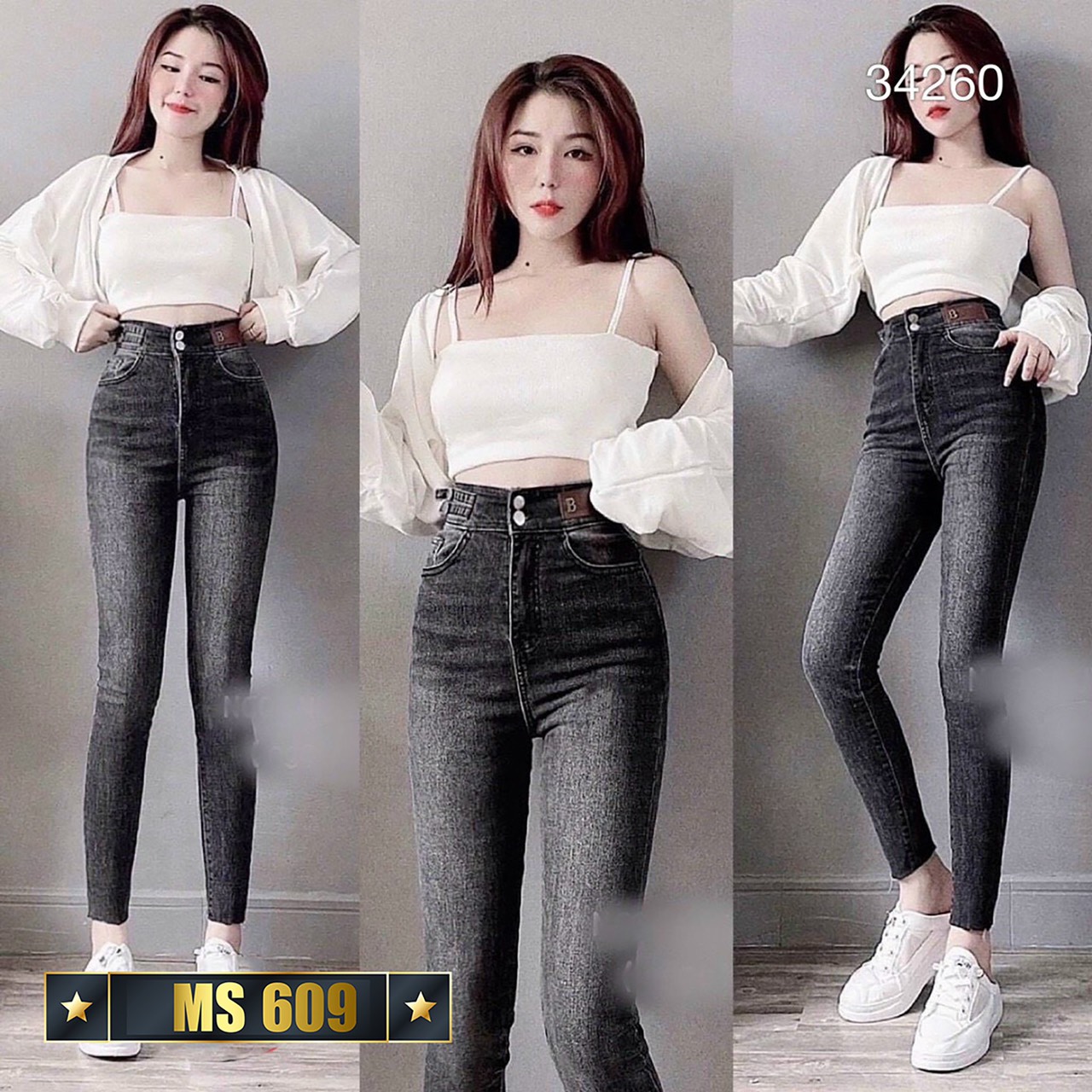 [HCM]Quần Jean Nữ Lưng Cao, Quần Bò Nữ Đẹp xám trơn phối rách gối form ôm dáng siêu hot chất liệu Denim cao cấp co giãn mẫu mới hàng chuẩn shop AlanaFashion - QJNUM608