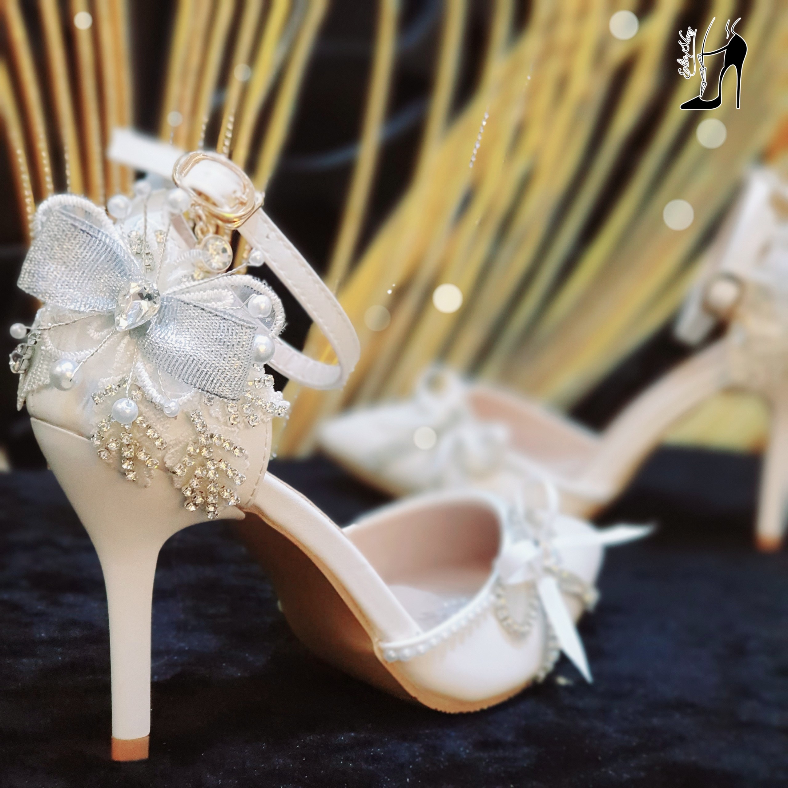 Giày cưới đẹp cho cô dâu - giày cao gót dự tiệc đính đá - handmadeby elie- diệp ngọc nơ