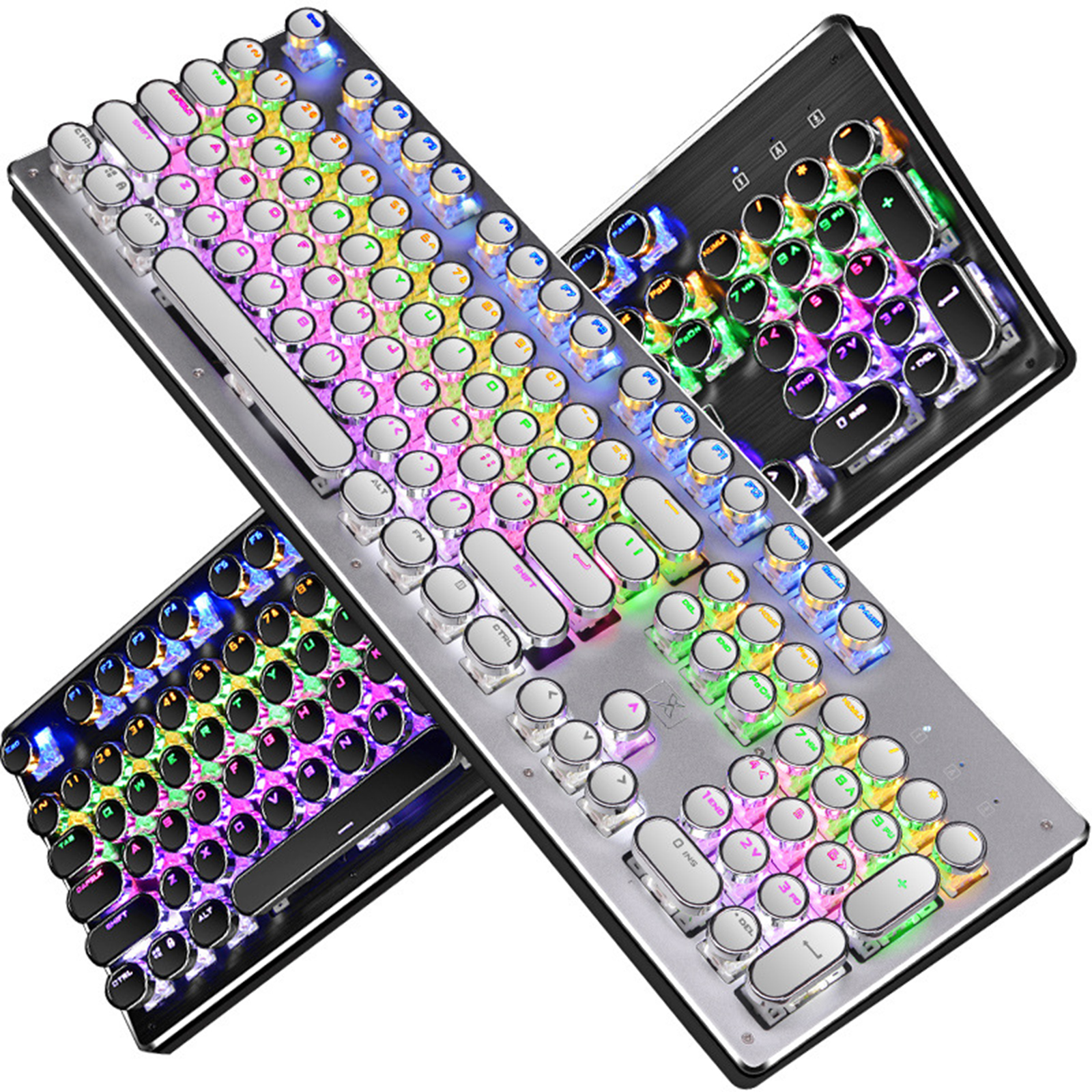 Baoblaze Round Keycaps Double Shot PBT Keycap Set with Translucent Layer Gaming Keyboard Retro Punk Typewriter-Style