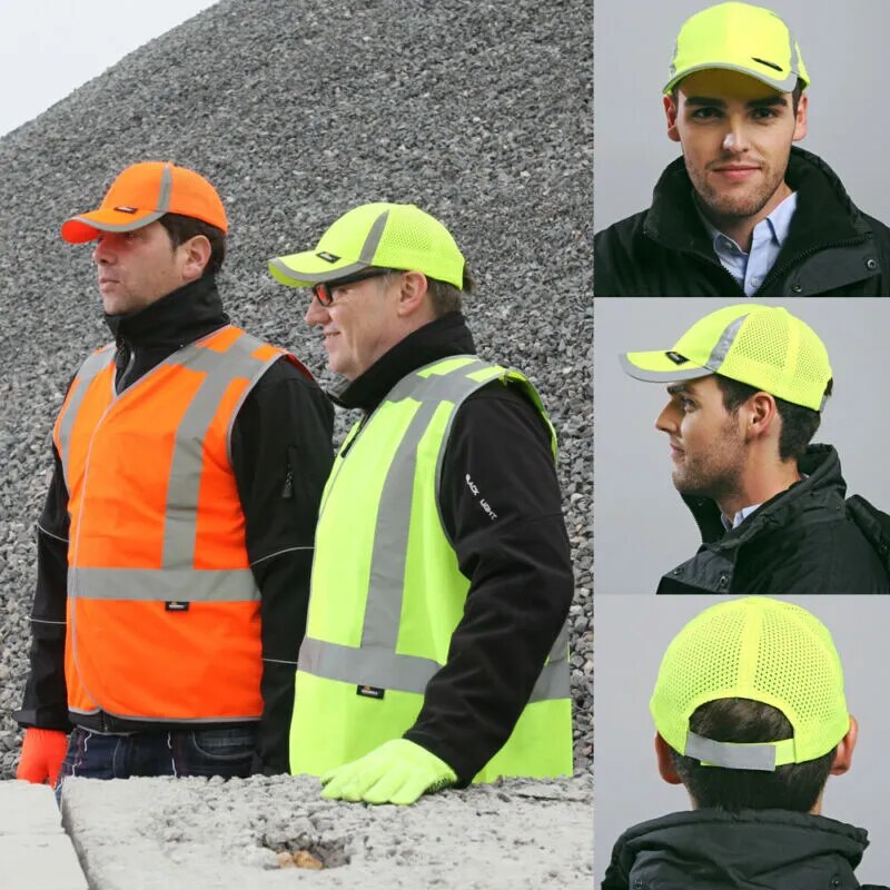 Adjustable Outdoor Reflective Baseball Hat Cap Work Wear Structured Safety Head Protection Hat Fluorescent Orange Or Yellow 2019