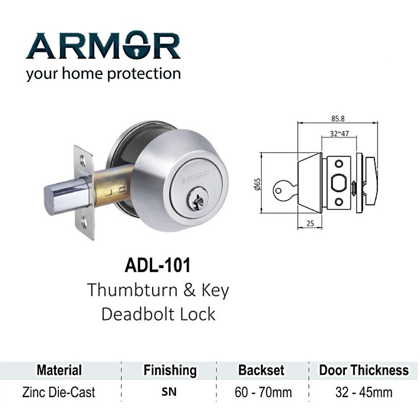 YLK Armor ADL-101 Thumbturn Key Deadbolt Lock Door Lock Set Key Lock