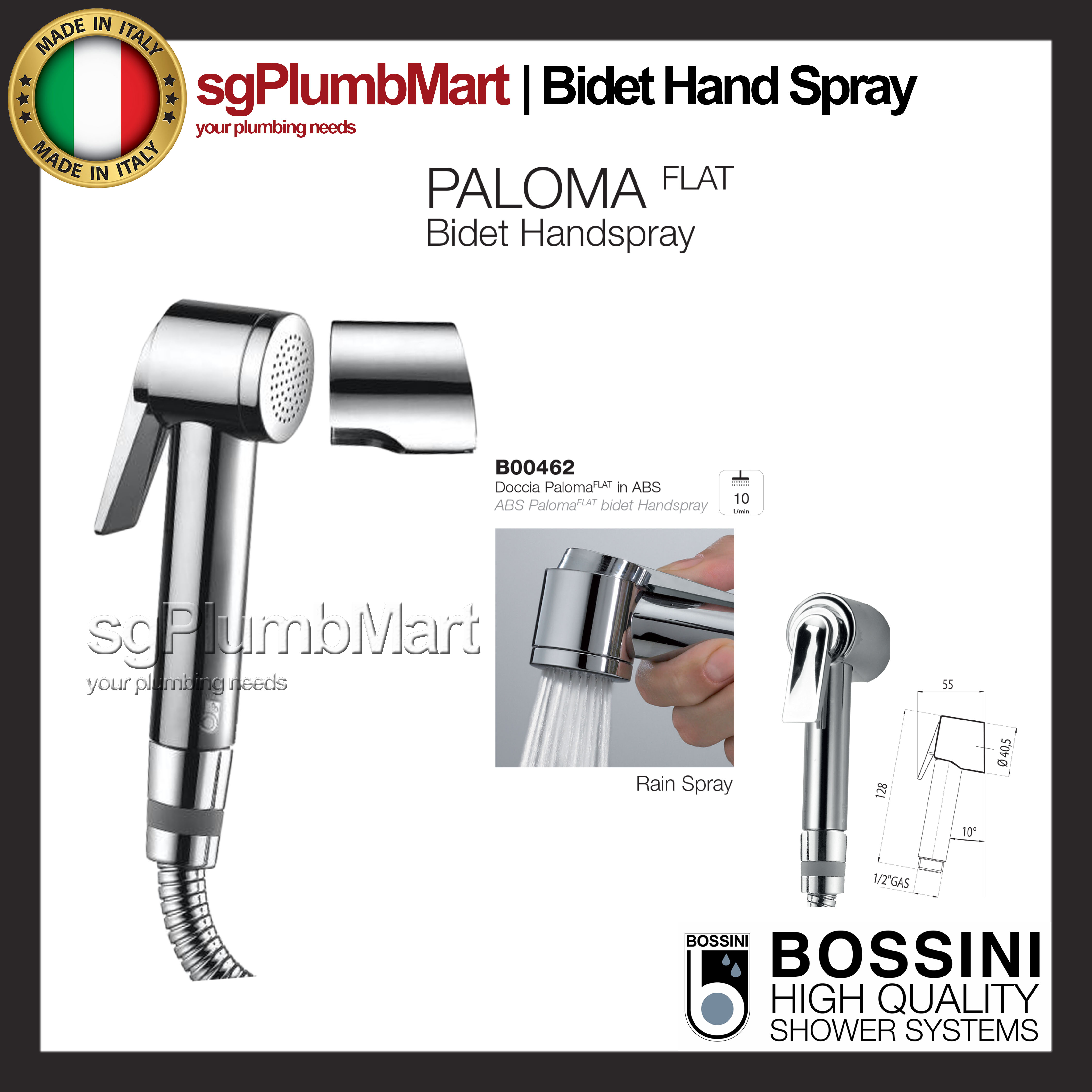 Italy Bossini X Sgplumbmart Paloma Flat Bidet Spray Set With Luxury Hose Toilet Spray Gun