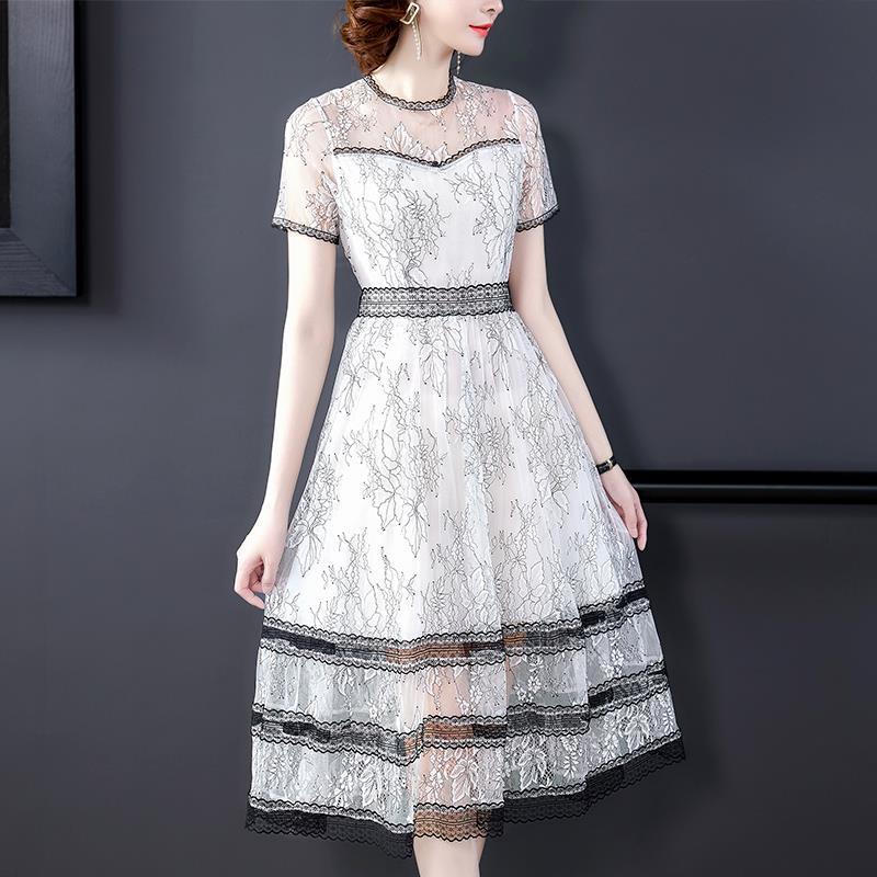 High-end women's white lace dress women's 2023new mesh tutu skirt ladies temperament goddess dress