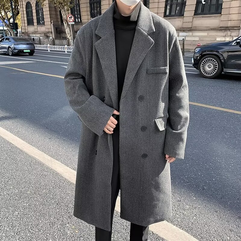 Men's Jacket - Winter Coat Men's mid-length suit collar double-breasted Korean trench coat