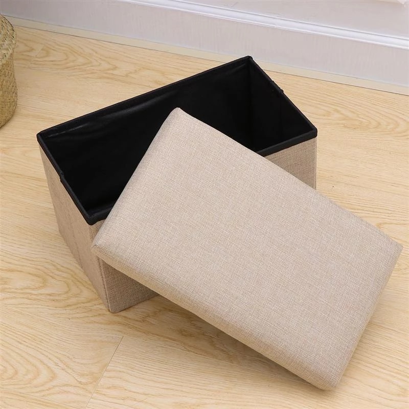 1pc Foldable Storage Ottoman with Folding Toy Chest Storage Box Linen