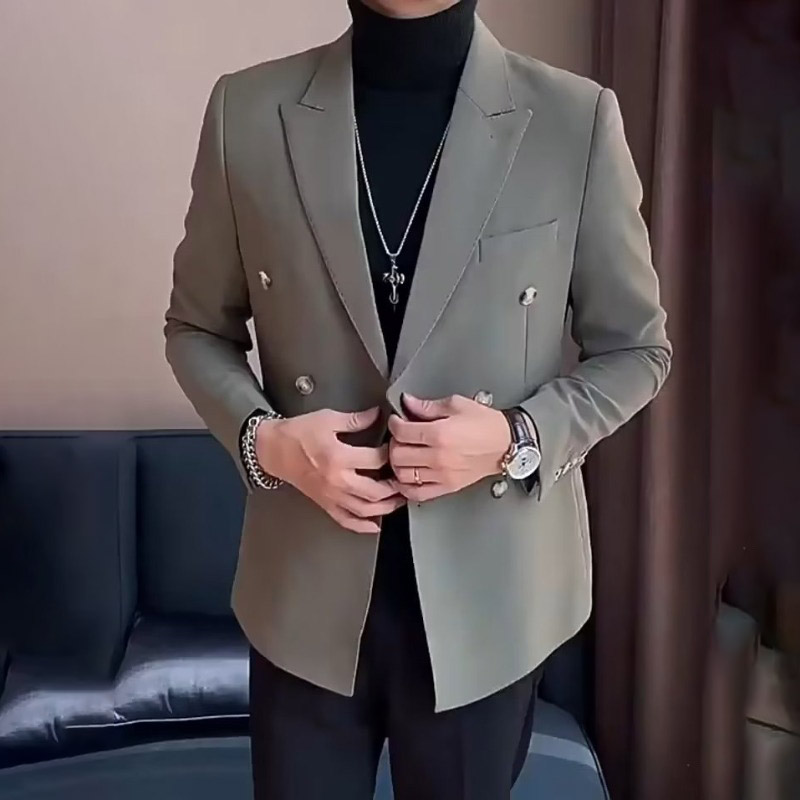 Hanlu Double breasted casual suit jacket advanced british style business fashion Men's suit jacket