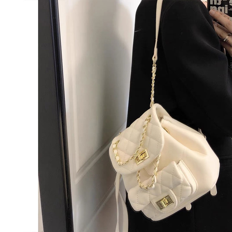 C&K Versatile Backpack Bag Women's Fashion Textured Chain Travel Multi-Purpose Small Backpack Student School Bag
