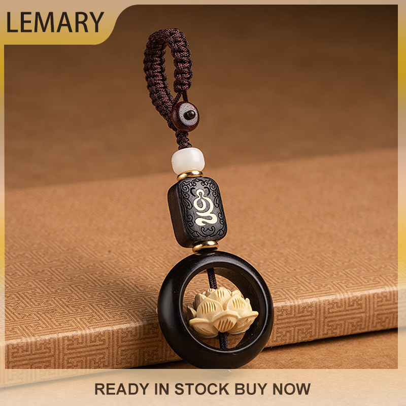 Lemary New Buddhism Lotus Flower Keychain Accessories Wooden Buddha Lucky Beads Keyring Pendant Car Bag Key Chain Buddhist Gift
