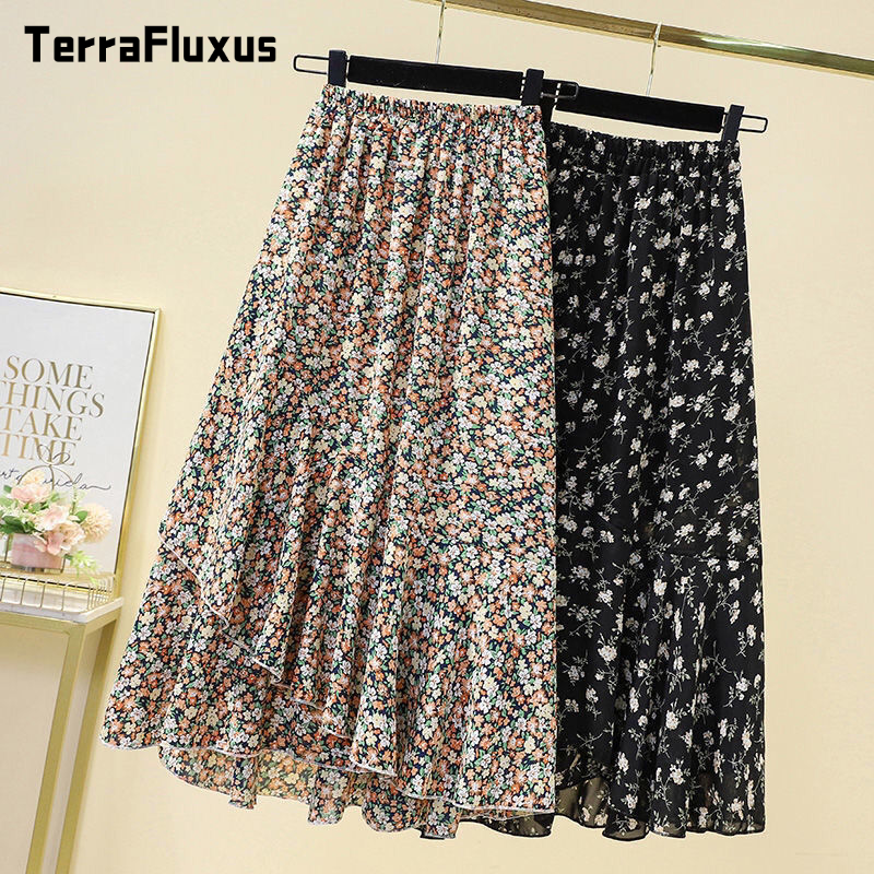 TerraFluxus   Trang Phục Nữ Cỡ Lớn Chân Váy Hoa Mẫu Mới Mùa Hè Cho Cô Nàng Mập Váy Chữ A Không Quy Tắc Tôn Dáng Eo Cao Che Hông