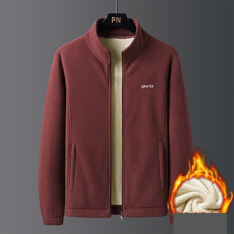 Hanlu Men's thickened velvet stand collar warm cotton jacket Simple large size solid color jacket