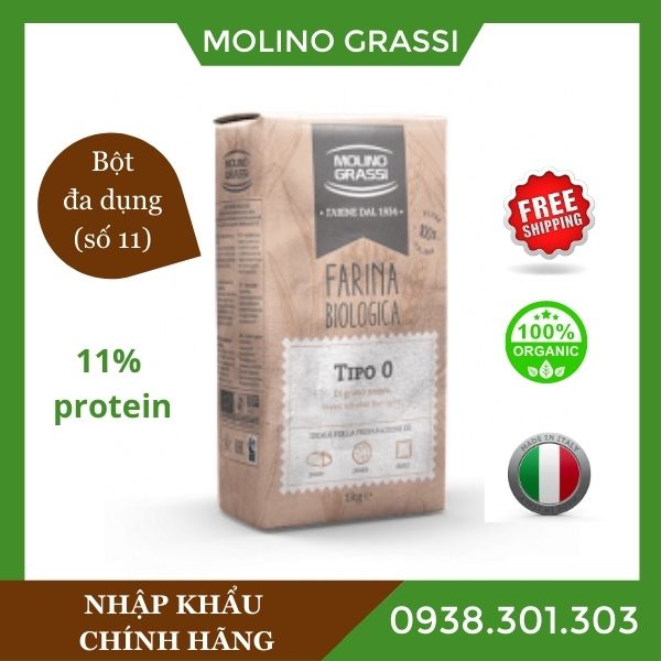 Bột mì đa dụng hữu cơ (organic all purpose flour) Molino Grassi 1kg (bột số 11)