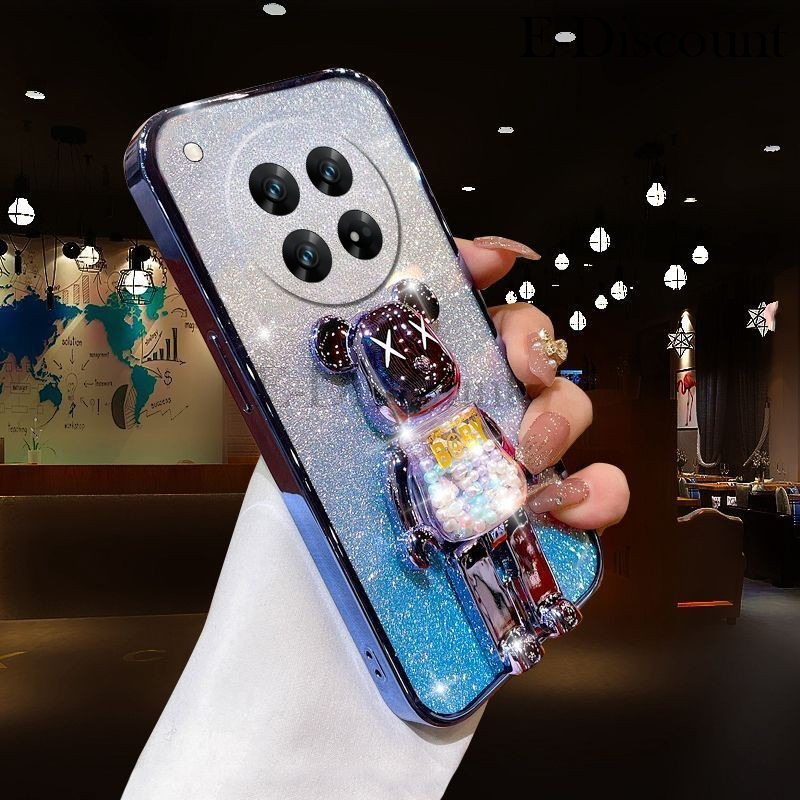 New Phone case Redmi 14C Back cover with Cartoon 3D Bear Stand Luxury Slim Gradient Plating Glitter Girls Stylish For Xiaomi Redmi 14C case. 