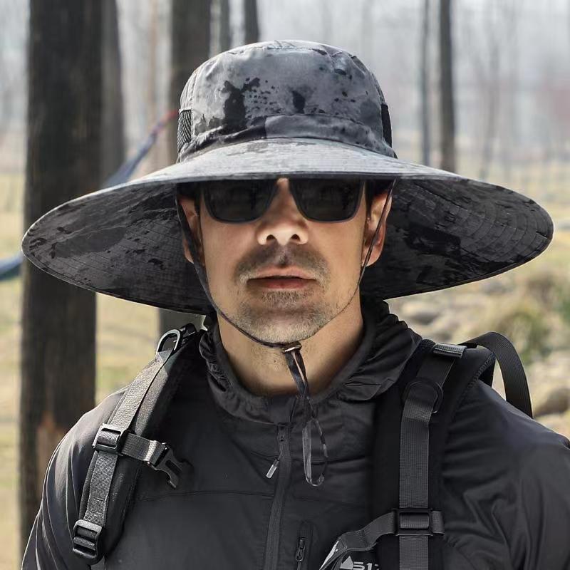 Deukio 15cm big brim hat men's outdoor sunshade sun hat, sun cap, fishing cap, mountaineering fisherman hat