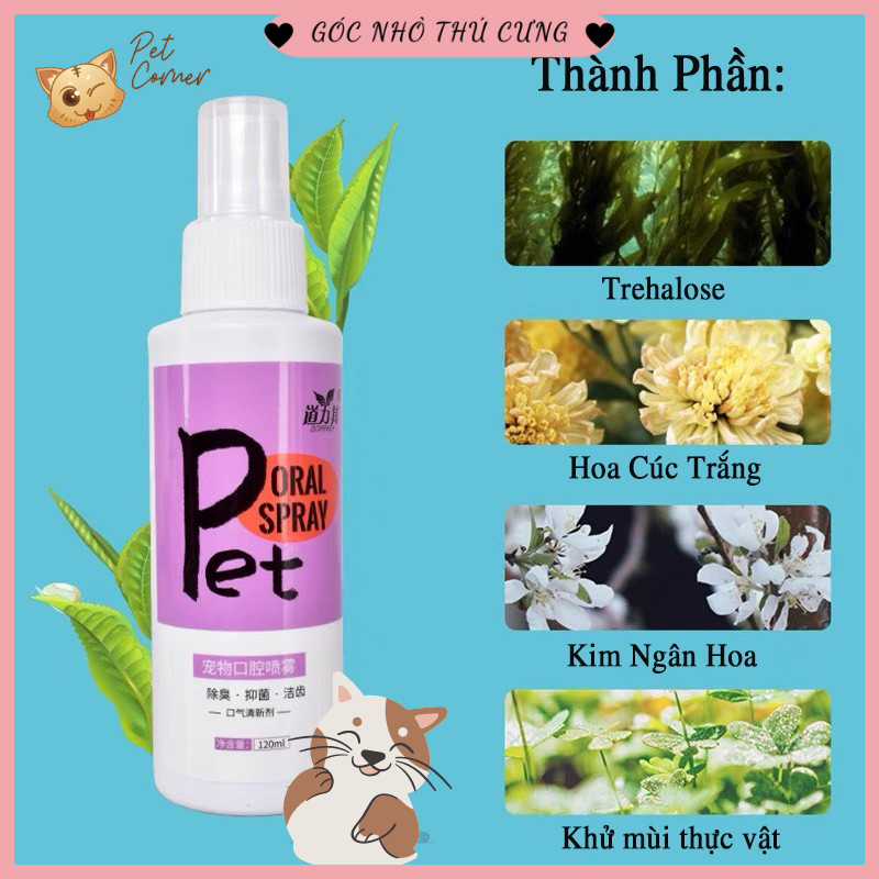 Xịt thơm miệng cho chó mèo Borammy 100ml (Xịt khử mùi, hơi thở thơm mát cho thú cưng)