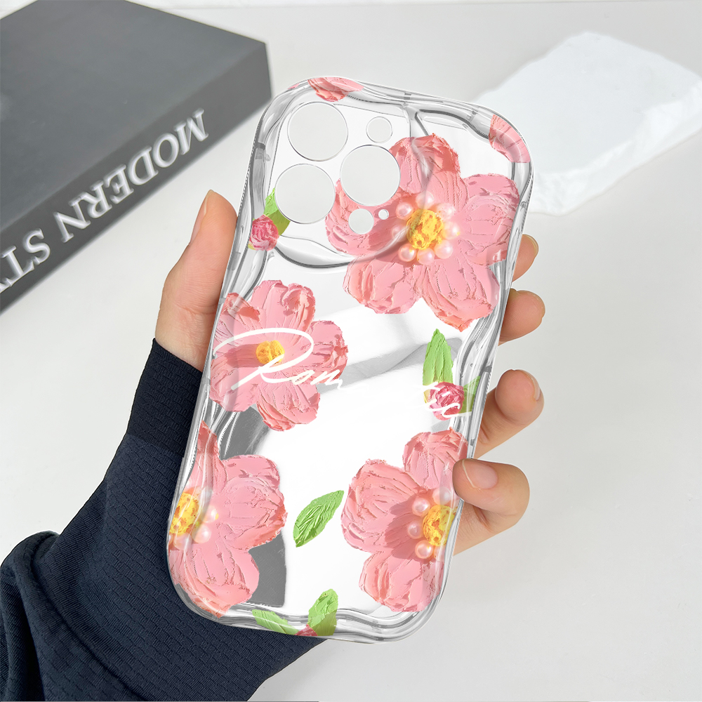 Hontinga for Redmi A3 Redmi A3x Back Cover Pink Flowers Phone Case Texture Wavy Edge Soft Mobile Cover. 