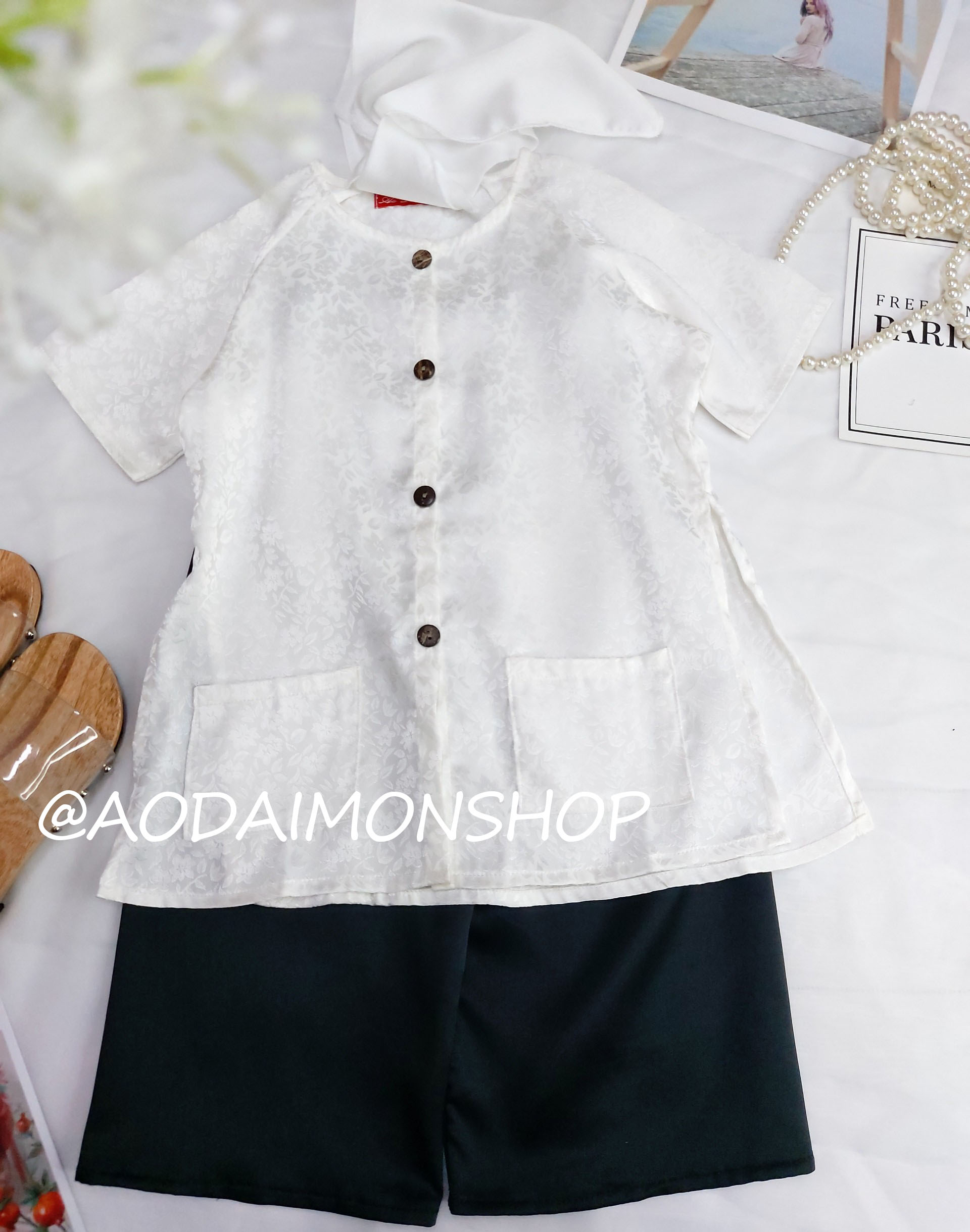 Set Áo Bà Ba Bé Gái Gấm Tơ Như Trà