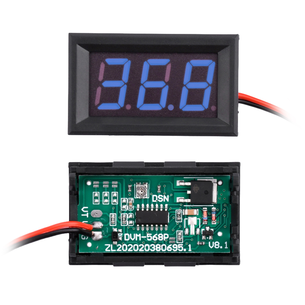Shockley DC 5-120V Mini Voltmeter Blue LED Digital Display Panel Voltage Meter 2 Wire 0.56 Inch for Motorcycle Battery Monitor