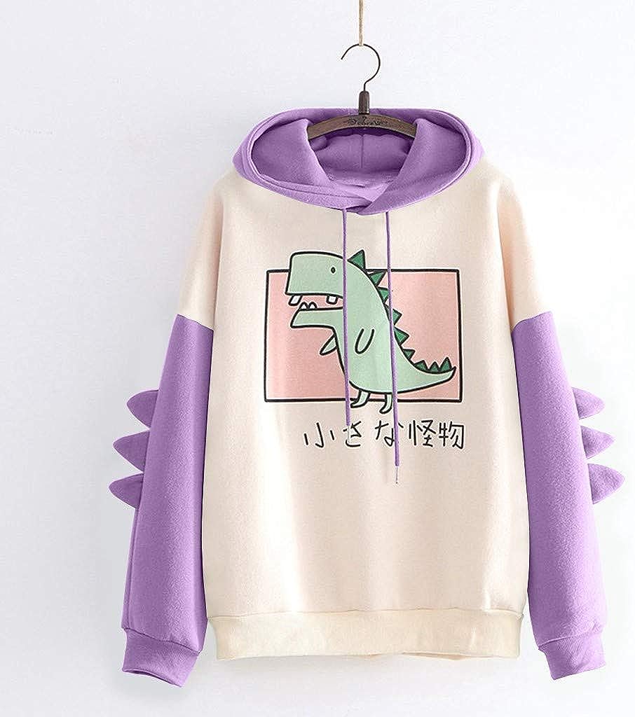 Women's Dinosaur Sweatshirt Long Sleeve Splice Tops Cartoon Cute