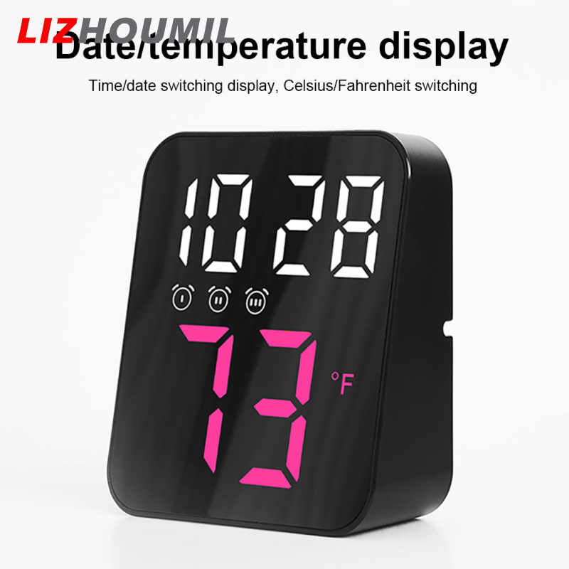 LIZHOUMIL Led Electronic Digital Alarm Clock With Temperature Time Date Display 2 Levels Adjustable Brightness Bedside Clock For Home Decor