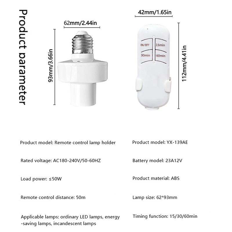 【Free-delivery】 E27 Smart Remote Control Light Switch LED Lamp Timer Holder Bulb Base Socket On/Off 30M Range For Ceiling Chandelier.