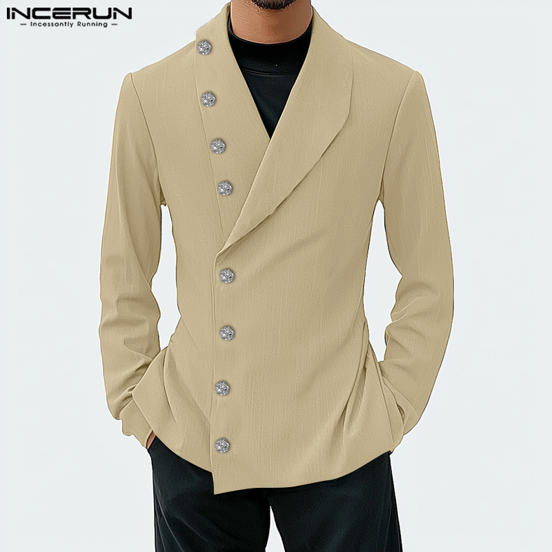 INCERUN Men's Fashion Lapel Side Button Long Sleeve Blazer