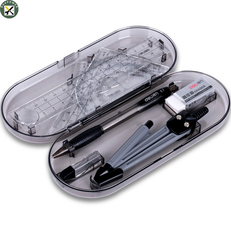 BouPower IN stock 8 pcs Math Tool Set Geometry School Compass Ruler Triangle Protractor Eraser