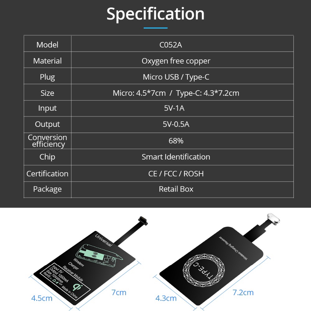 USB Wireless Charger Universal Android USB Type-C  Wireless Charger Adapter Receiver Module