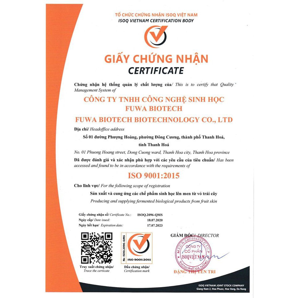 Nước rửa tay hữu cơ Fuwa 3e -300ml