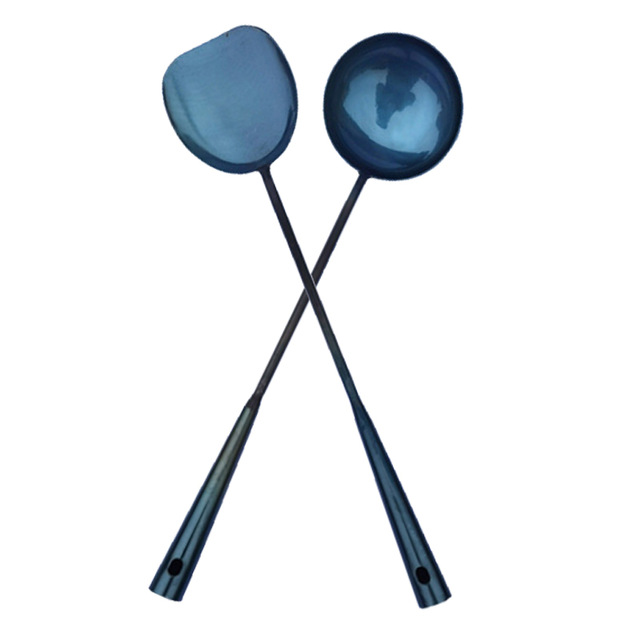Onetwone กระทะมีด้ามจีนแบบดั้งเดิม,กระทะผัดทอดกระทะทำมือกระทะแก๊สเคลือบไร้สารเคลือบสำหรับใช้ในครัวเรือนหม้อทำอาหารรูปปลาแบบกะทะ สี spatula and spoon set สี spatula and spoon set
