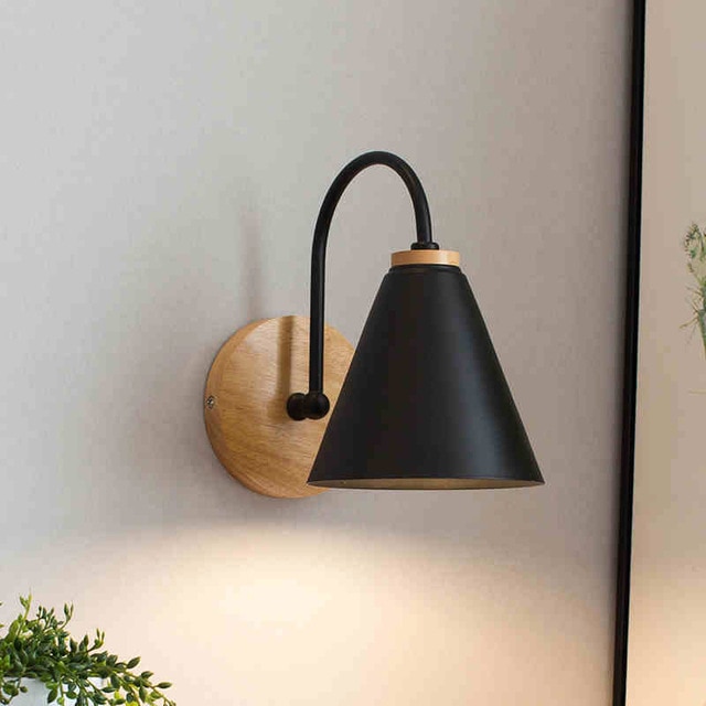 wooden wall lights with shades