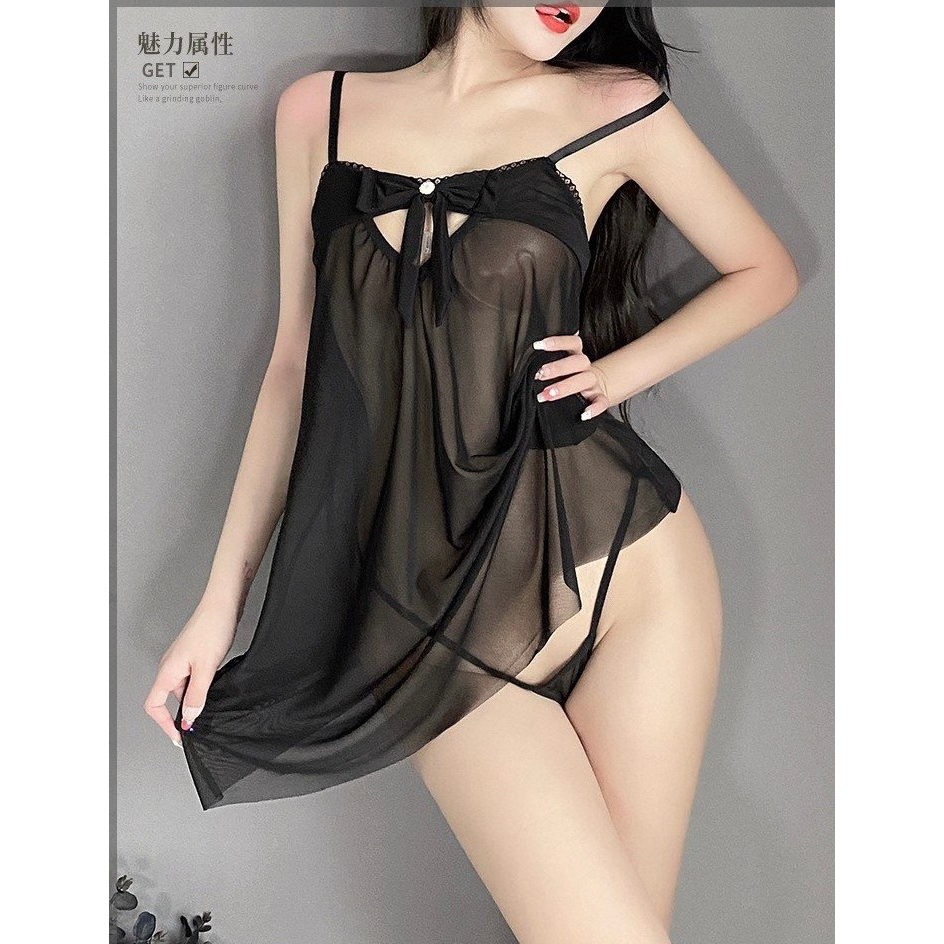 Váy ngủ ren 2 dây đính nơ ngực 2601